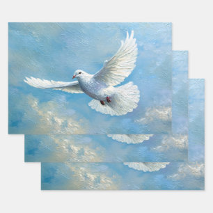 Witte Duif Vliegend Blauwe Achtergrond Inpakpapier Vel