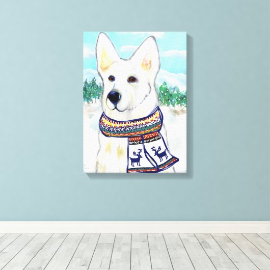 Witte Duitse Herder Canvas Afdruk (Insitu (Houten vloer))