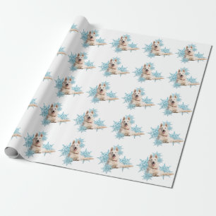 Witte Duitse herder die in de Snowflakes ligt Cadeaupapier