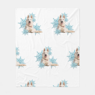 Witte Duitse herder die in de Snowflakes ligt Fleece Deken
