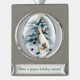Witte Duitse herder gepersonaliseerde Kerstmis Verzilverd Banner Ornament