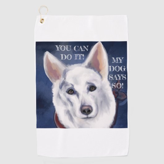WITTE DUITSE HERDER     GOLFHANDDOEK (Voorkant)