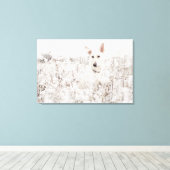 Witte Duitse herder in de sneeuw Canvas Afdruk (Insitu (Houten vloer))