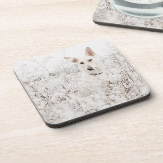 Witte Duitse herder in de sneeuw Drankjes Onderzetter (Linkerzijde)