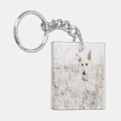 Witte Duitse herder in de sneeuw Sleutelhanger (Voorkant Links)