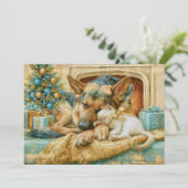 Witte Duitse Herders Kitten Slapend Kerstmis Feestdagenkaart (Staand voorkant)