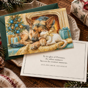 Witte Duitse Herders Kitten Slapend Kerstmis Feestdagenkaart