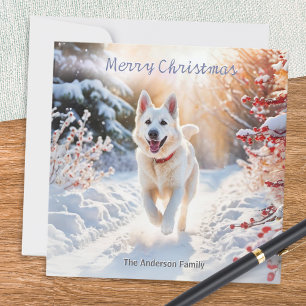Witte Duitse Herdershond Alsatian Kerstmis Feestdagenkaart