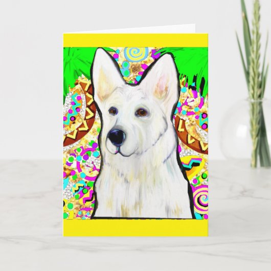 Witte Duitse Herdershond Bling Feestdagen Kaart (Voorkant)