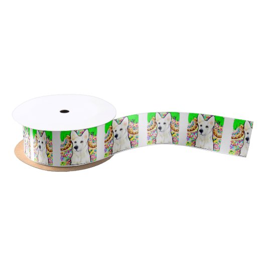 Witte Duitse Herdershond Bling Satijnen Lint (Spoel)