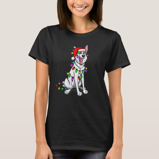 Witte Duitse Herdershond Kerstverlichting T-shirt (Voorkant)