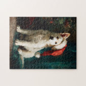 Witte Duitse Herdershond Puppy Kerst Schilderij Legpuzzel (Horizontaal)