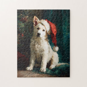 Witte Duitse Herdershond Puppy Kerst Schilderij Legpuzzel