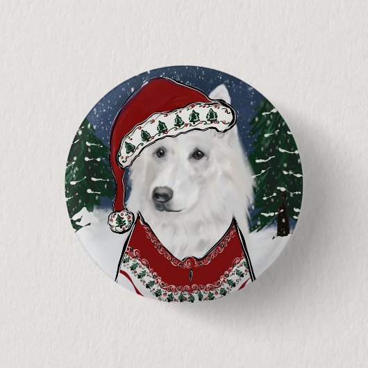 Witte Duitse Herdershond Ronde Button 3,2 Cm (Voorkant)