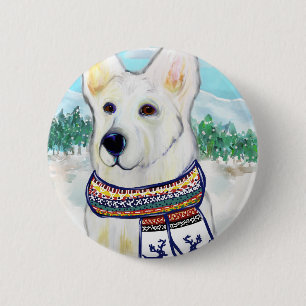 Witte Duitse Herdershond Ronde Button 5,7 Cm