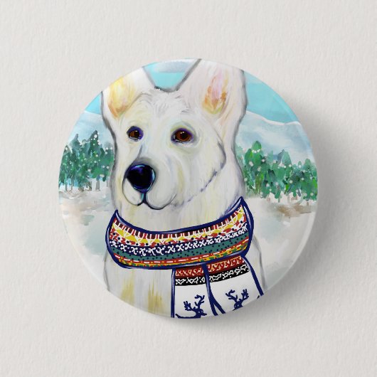 Witte Duitse Herdershond Ronde Button 5,7 Cm (Voorkant)