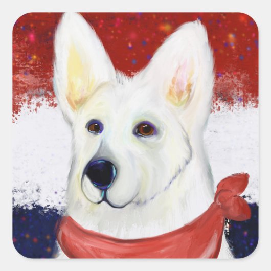 Witte Duitse Herdershond Vierkante Sticker (Voorkant)