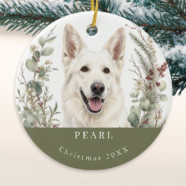 Witte Duitse Herdershond Watercolor Kerstmis Keramisch Ornament