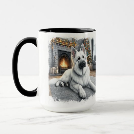 Witte Duitse Shepard Christmas Mok Cup (Links)