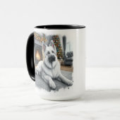 Witte Duitse Shepard Christmas Mok Cup (Voorkant links)
