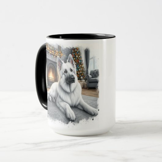 Witte Duitse Shepard Christmas Mok Cup (Voorkant links)