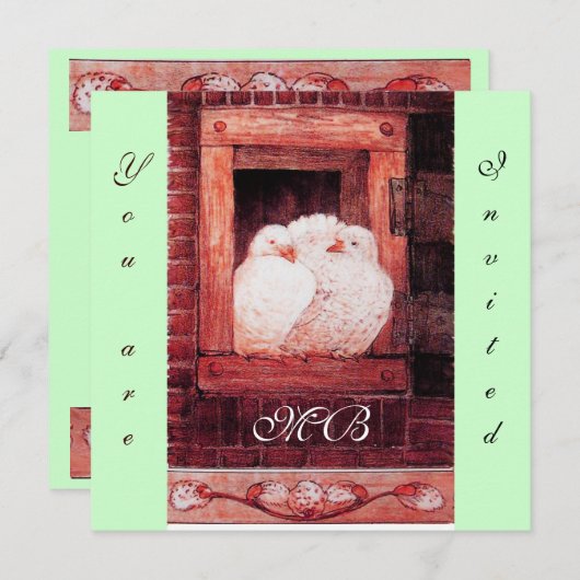 WITTE DUIVEN BIJ HET RAAM, monogram rood groen Kaart (Voorkant / Achterkant)