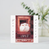 WITTE DUIVEN BIJ HET RAAM, monogram rood Kaart (Staand voorkant)
