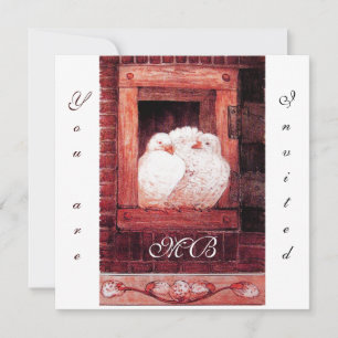 WITTE DUIVEN BIJ HET RAAM, monogram rood Kaart