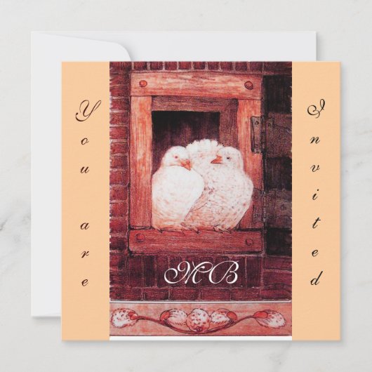 WITTE DUIVEN BIJ HET RAAM, monogram roze rood Kaart (Voorkant)