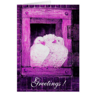 WITTE DUIVEN BIJ HET RAAM, roze paars violet