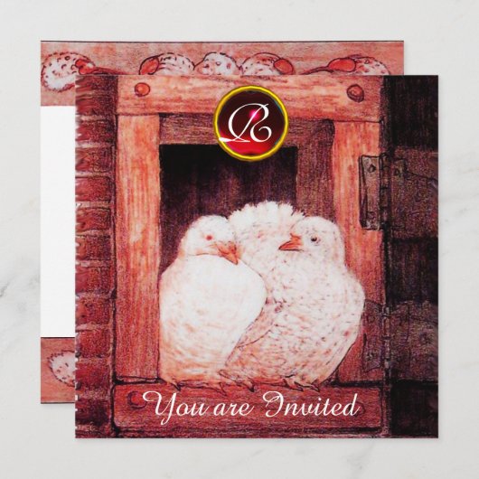 WITTE DUIVEN BIJ HET RODE VENSTER GEM TROUWRING IN KAART (Voorkant / Achterkant)