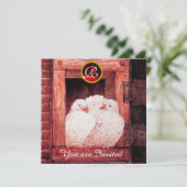 WITTE DUIVEN BIJ HET RODE VENSTER TROUW MONOGRAM KAART (Staand voorkant)