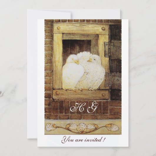 WITTE DUIVEN BIJ HET VENSTER monogram, bruin geel Kaart (Voorkant)