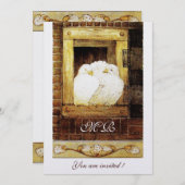 WITTE DUIVEN BIJ HET VENSTER monogram, metaalglans Kaart (Voorkant / Achterkant)