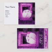 WITTE DUIVEN BIJ HET VENSTER, monogram paars roze Visitekaartje (Voorkant / Achterkant)
