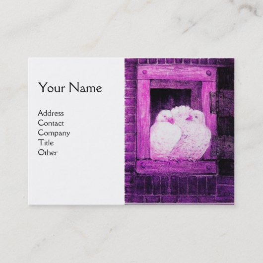 WITTE DUIVEN BIJ HET VENSTER, monogram paars roze Visitekaartje (Voorkant)