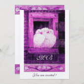 WITTE DUIVEN BIJ HET VENSTER Monogram, Wit Paars Kaart (Voorkant / Achterkant)