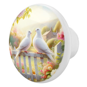 Witte Duiven Cottage Tuin Keramische Knop