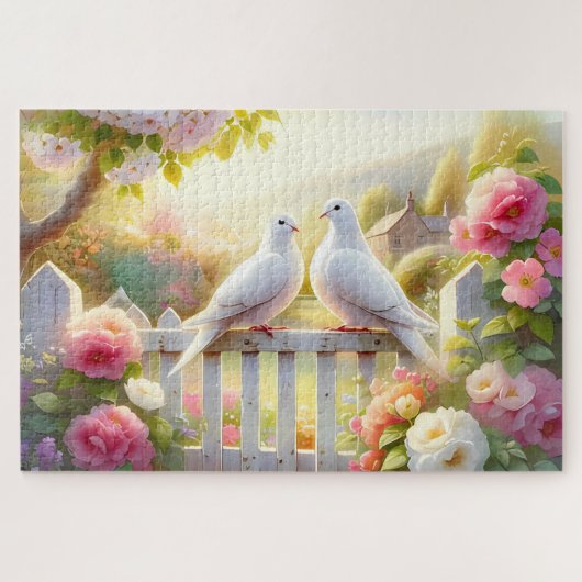 Witte Duiven Cottage Tuin Legpuzzel (Horizontaal)