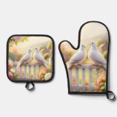 Witte Duiven Cottage Tuin Ovenwant & Pannenlap Set (Voorkant)