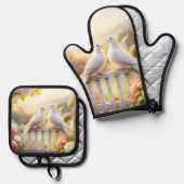 Witte Duiven Cottage Tuin Ovenwant & Pannenlap Set (Voorkant / Achterkant)
