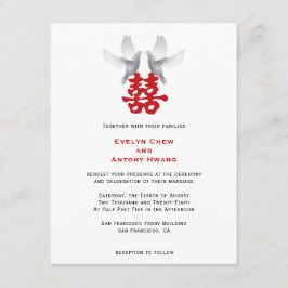 Witte duiven en dubbel geluk | Chinese bruiloft Kaart
