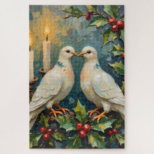 Witte Duiven en Hulst Krans Kerstmis Legpuzzel