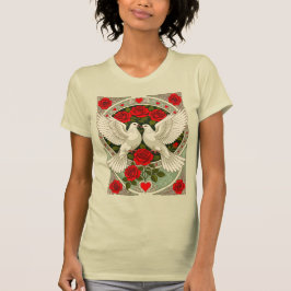 Witte Duiven en Rode Rozen Art Nouveau T-shirt