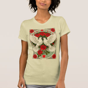 Witte Duiven en Rode Rozen Art Nouveau T-shirt