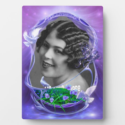 Witte duiven en viooltjes Art Lijst Plaque Fotoplaat (voorkant)