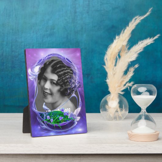 Witte duiven en viooltjes Art Lijst Plaque Fotoplaat (Zijkant)