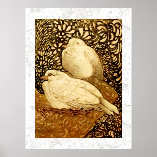 WITTE DUIVEN IN BRUINE SEPIA POSTER (Voorkant)