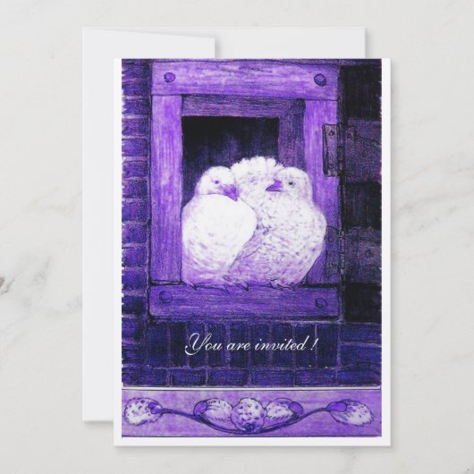 WITTE DUIVEN IN HET BLAUWE VENSTER, Bruiloftsgaste Kaart (Voorkant)