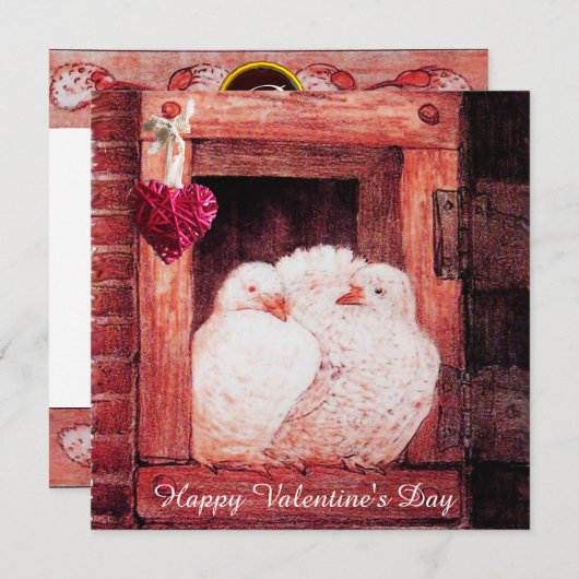 WITTE DUIVEN IN ROOD VENSTER VALENTIJN DAG MONOGRA FEESTDAGENKAART (Voorkant / Achterkant)